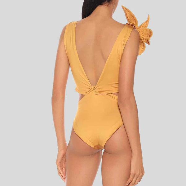Yellow Flower Embellished Swimsuit