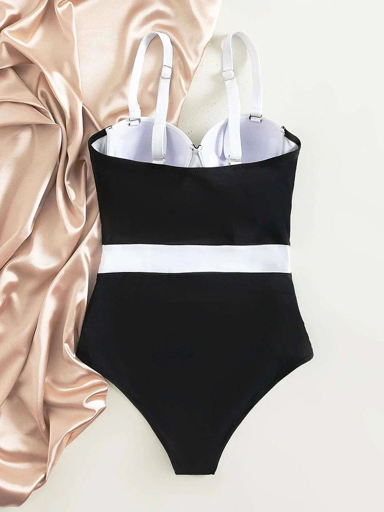 Sexy Colorblock Push Up One Piece Swimsuit