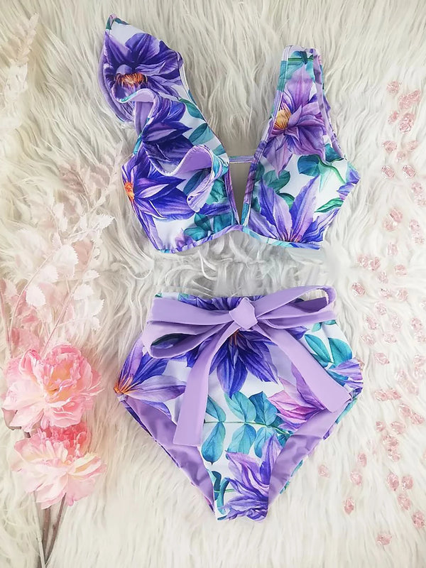 Sexy High Waist Floral Print Bikini Swimwear