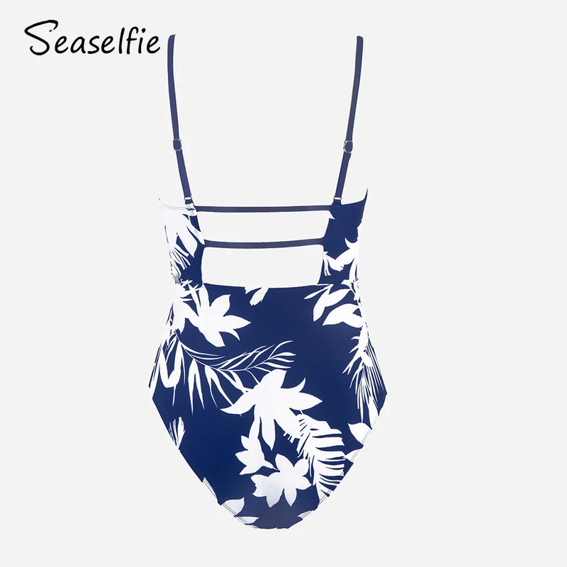 Ruched Tropical Strappy One-piece Swimsuit